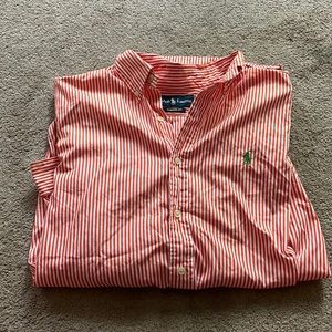 Polo Ralph Lauren long sleeved orange white striped shirt green horse logo